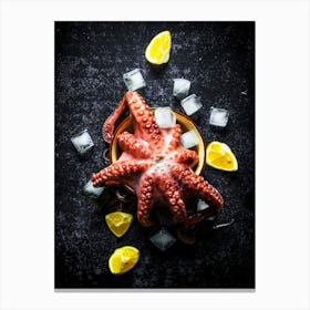 Octopus and lemon — Food kitchen poster/blackboard, photo art Canvas Print