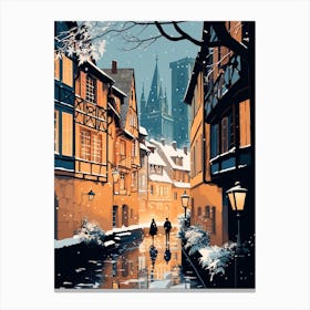 Winter Travel Night Illustration Colmar France 2 Canvas Print