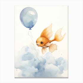 Baby Fish Flying With Ballons, Watercolour Nursery Art 2 Canvas Print