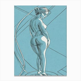 Naked Woman n Blue Lines Canvas Print