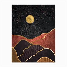 Landscape With Moon - Gold landscape with moon #1 Canvas Print
