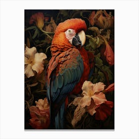 Dark And Moody Botanical Macaw 3 Canvas Print
