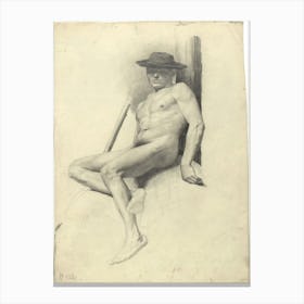 Seated Male Nude With Hat, Gustav Klimt Canvas Print
