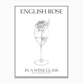English Rose In A Wine Glass Line Drawing 4 Poster Canvas Print