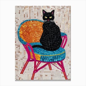 Black Cat In Wicker Chair Canvas Print