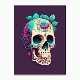 Skull With Tattoo Style Artwork 1 Pastel Mexican Canvas Print