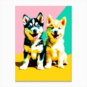 Siberian Husky Pups, This Contemporary art brings POP Art and Flat Vector Art Together, Colorful Art, Animal Art, Home Decor, Kids Room Decor, Puppy Bank - 127th Canvas Print