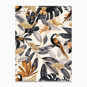 Tropical Pattern With Birds And Leaves Canvas Print