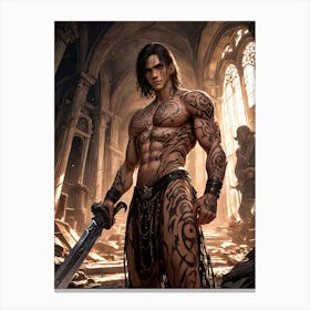 Barbarian Warrior with Sword. Art Print #14 Canvas Print