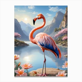 Floral Blue Flamingo Painting (47) Canvas Print