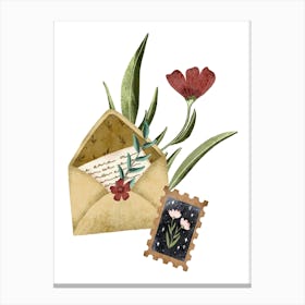 Love letter with floral postage stamp Canvas Print