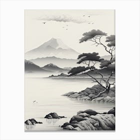 The Ogasawara Islands In Tokyo, Ukiyo E Black And White Line Art Drawing 3 Canvas Print