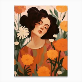 Woman With Autumnal Flowers Marigold 5 Canvas Print