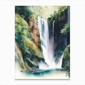 Karawau Gorge Waterfalls, New Zealand Water Colour  (2) Canvas Print
