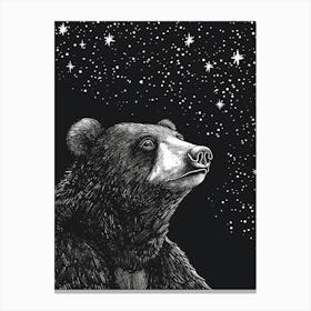 Malayan Sun Bear Looking At A Starry Sky Ink Illustration 7 Canvas Print