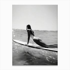 Surfer Girl Black And White Surfboard Canvas Print