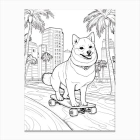 Shiba Inu Dog Skateboarding Line Art 3 Canvas Print
