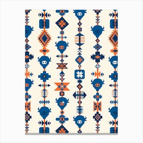 American Buffalo and Aztec Lines Cream, Orange, Blue Canvas Print