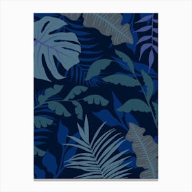 Blue Jungle Leaves Canvas Print