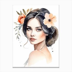 Floral Woman Portrait Watercolor Painting (23) Canvas Print