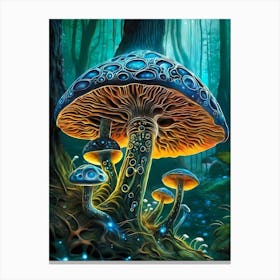 Neon Mushrooms In A Magical Forest (7) Canvas Print