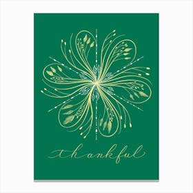 Snowflake Calligraphy Thankful Green Canvas Print