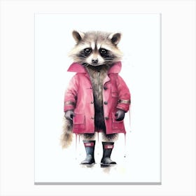 Pink Raccoon Wearing Yellow Boots 1 Canvas Print