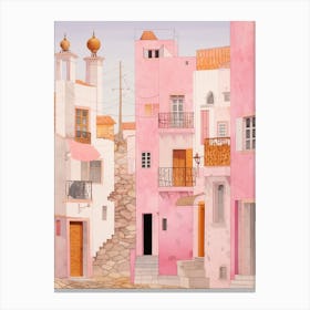 Faro Portugal 5 Vintage Pink Travel Illustration Canvas Print