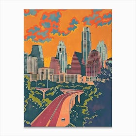 The Domain Austin Texas Colourful Blockprint 2 Canvas Print