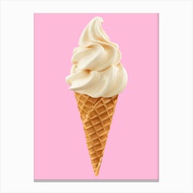 Vanilla Ice Cream Cone On A Pink Background Print Canvas Print