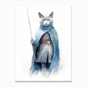 Russian Blue Cat As A Jedi 1 Canvas Print