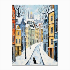 Cat In The Streets Of Prague   Czech Republic With Snow 2 Canvas Print
