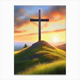 Cross On A Hill Near An Ocean Sunrise Canvas Print