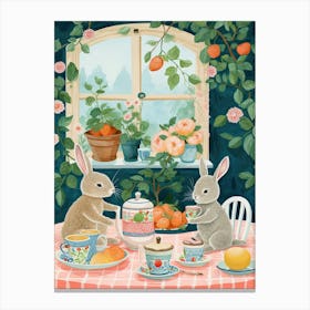 Animals Having Tea   Bunnies Canvas Print