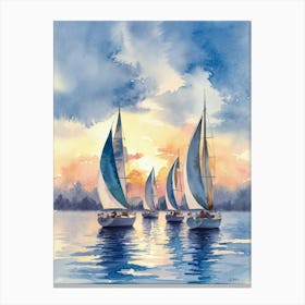 Sailboats At Sunset Canvas Print