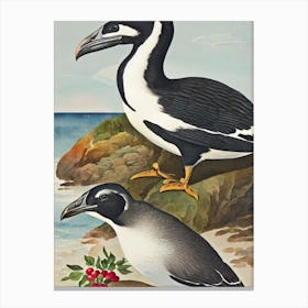 Great Auk Vintage Graphic Watercolour Canvas Print