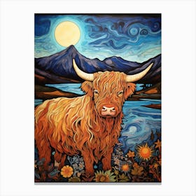 Digital Painting Of Highland Cow In The Moonlight 2 Canvas Print