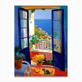 Open Window With Cat Matisse Style Amalfi Coast 3 Canvas Print