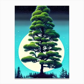 Pine Moon Tree Landscape Nature Scene Stars Setting Night Midnight Full Moon Canvas Print