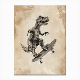 Vintage Gallimimus Dinosaur On A Skateboard  1 Canvas Print