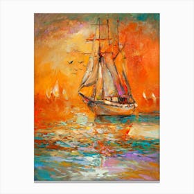 Sailboat At Sunset Painting Canvas Print