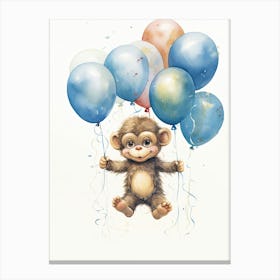 Monkey Painting With Balloons Watercolour 4 Canvas Print