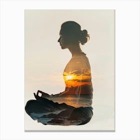 Woman Meditating At Sunset Canvas Print