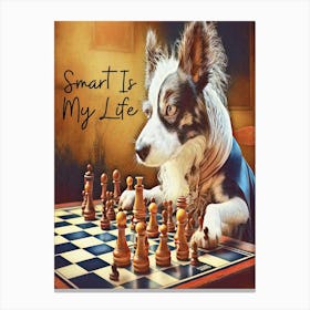 Funny Dog Playing Chess Canvas Print