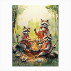 Raccoon Family Picnic Watercolour 1 Canvas Print