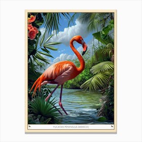 Greater Flamingo Yucatan Peninsula Mexico Tropical Illustration 3 Poster Canvas Print