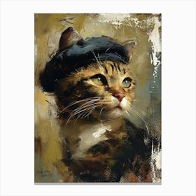 Kitsch Cat In A Beret 3 Canvas Print