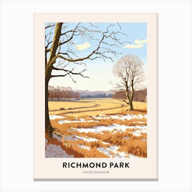 Vintage Winter Travel Poster Richmond Park England 2 Canvas Print