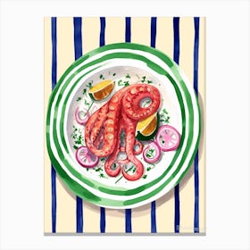 A Plate Of Octopus, Top View Food Illustration 3 Canvas Print