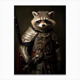 Vintage Portrait Of A Cozumel Raccoon Dressed As A Knight 4 Canvas Print